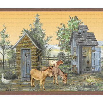 Outhouses, Farm Animals Peel and Stick Wallpaper Border 15'x7"