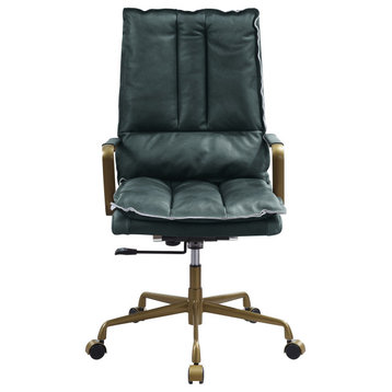 93166, Office Chair, Dark Green Top Grain Leather, Tinzud