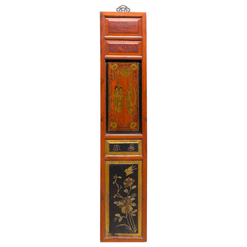Vintage Restored Golden Oriental Scenery Graphic Wood Panel Art Hws1621