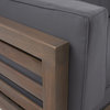 GDF Studio Oana Outdoor 5 Seater V Shaped Acacia Wood Sectional Sofa Set, Gray/Dark Gray