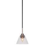 Toltec Lighting - Paramount Mini Pendant, Matte Black & Brushed Nickel, 7" Clear Bubble - Enhance your space with the Paramount 1-Light Mini Pendant. Installation is a breeze - simply connect it to a 120 volt power supply and enjoy. Achieve the perfect ambiance with its dimmable lighting feature (dimmer not included). This pendant is energy-efficient and LED-compatible, providing you with long-lasting illumination. It offers versatile lighting options, as it is compatible with standard medium base bulbs. The pendant's streamlined design, along with its durable glass shade, ensures even and delightful diffusion of light. Choose from multiple finish, color, and glass size variations to find the perfect match for your decor.
