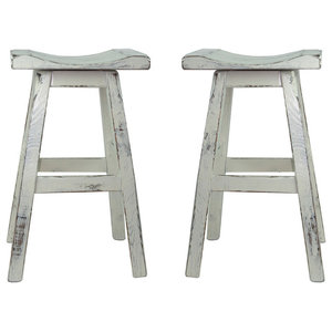 Swivel White Distressed Saddle Seat Bar Stool Set Of 2 Farmhouse Bar Stools And Counter Stools By Nutshell Stores Llc