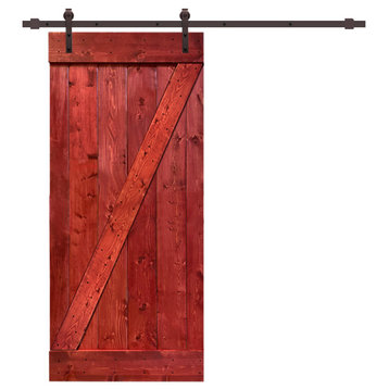 TMS Z Bar Barn Door With Sliding Hardware Kit, Cherry Red, 38"x84"