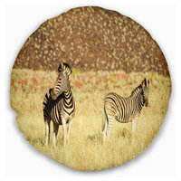 Pair of Zebras in Namib Desert Animal Throw Pillow, 20" Round