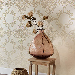 Galina Beige Scroll Damask - Wallpaper