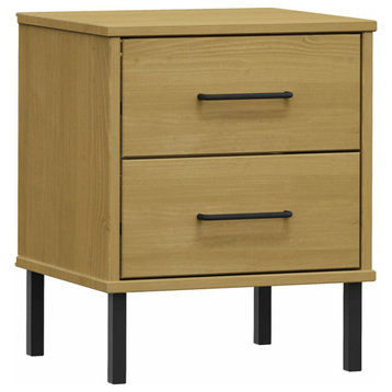 vidaXL Nightstand Bedside Cabinet with 2 Drawers Brown Solid Wood Pine OSLO