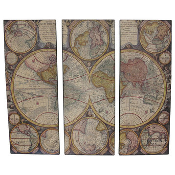3 Piece Old World Map Canvas Prints
