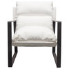 Accent Chair, White Linen Fabric With Black Powder Coated Metal Frame