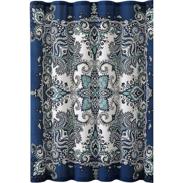 Mandala Fabric Shower Curtain, Navy Blue Square Paisley Print
