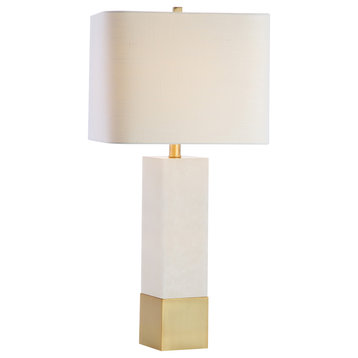 Jeffrey Metal and Marble LED Table Lamp, Brass Gold and White, 29"