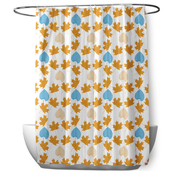70"Wx73"L Lots of Leaves Shower Curtain, Golden Mustard
