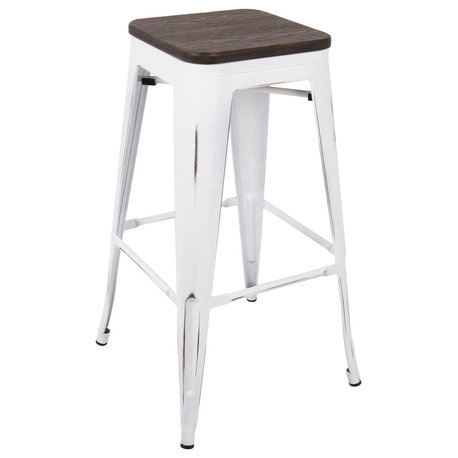 LumiSource Oregon Barstool With Vintage White Frame And Espresso Wood, Set of 2