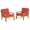 Noble House Grenada Outdoor Club Chairs (Set of 2) Teak & Red