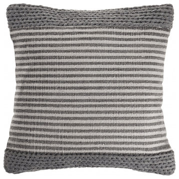 20" X 20" Gray And Ivory 100% Cotton Striped Zippered Pillow