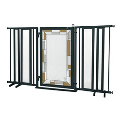 Fusion Gates - Fusion Gate with Bauhaus Border Design, Black, 65"-71.4" - Dog Gates