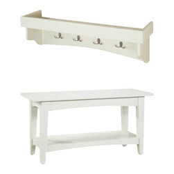 Alaterre Furniture - Alaterre Furniture Shaker Cottage Tray Shelf Coat Hook with Bench Set in Ivory - Hall Trees