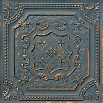 Elizabethan Shield Faux Tin Ceiling Tile - 24 in x 24 in, Pack of 10, #DCT 04, Graphite Gold