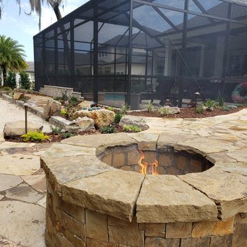 Bocce Ball Court Surrounded By Flagstone Patio and Fire Pit, St. Augustine, FL