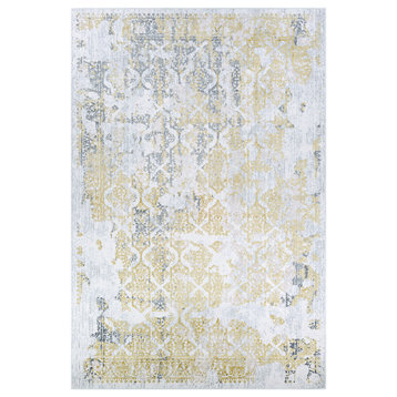 Couristan Calinda Grand Damask Area Rug, Gold-Silver-Ivory, 2' X 3'