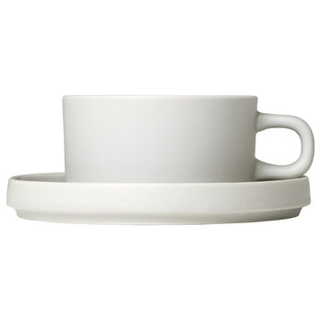 Pilar Tea Cups With Saucers, Set of 2, 6 oz, Moonbeam