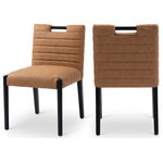 Meridian Furniture - Aimee Upholstered Dining Side Chair, Cognac, Vegan Leather, Black, Set of 2 - A perfect fusion of modern elegance and eco-friendly luxury is the Aimee cognac vegan leather dining side chair. Upholstered in sleek vegan leather, this chair offers a chic, contemporary look while maintaining a commitment to sustainable living. The padded, quilted design featuring solid black wood legs creates a stunning contrast between its soft upholstery and minimalist frame.