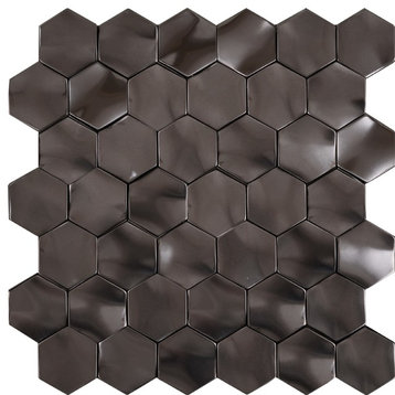 11.51"x11.51" Rolling Hexagon Metallix Mosaic, Set Of 4 Stainless Steel/Gunmetal