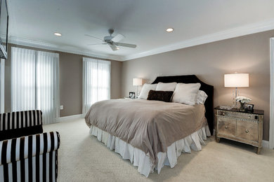 Example of a mid-sized classic master carpeted and beige floor bedroom design in DC Metro with beige walls and no fireplace