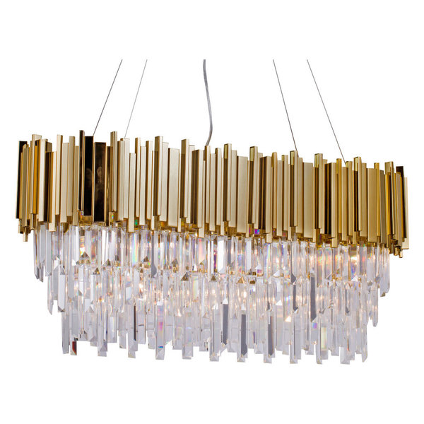 Oval Gold Frame, Clear Glass Rod Chandelier Oval Gold Frame, Clear Glass Rod Chandelier