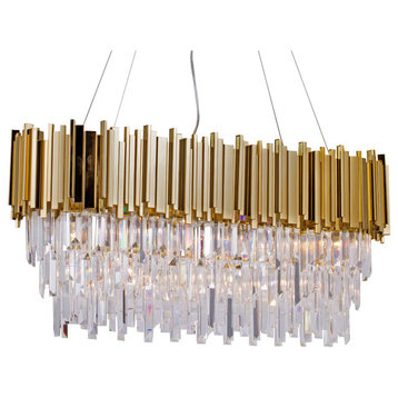 Oval Block Frame Clear Crystal Drops Chandelier, Gold