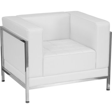 Modern Contemporary Melrose White Leather Chair With Encasing Frame