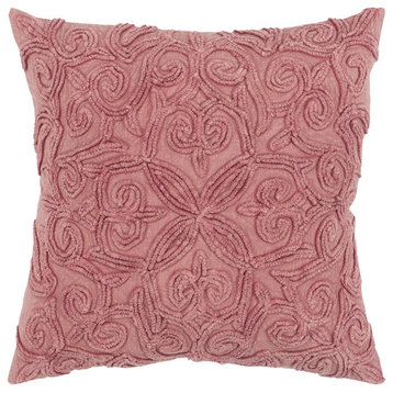 Pink Floral Patterned Heavy Textural Throw Pillow