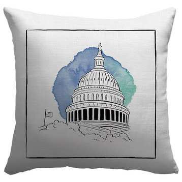 "United States Capitol - Brushstroke Buildings" Outdoor Pillow 16"x16"