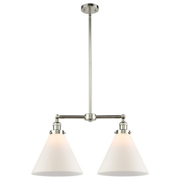 X-Large Cone 2-Light LED Chandelier, Polished Nickel, Glass: White Cased