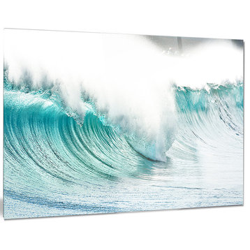 "Massive Blue Waves Breaking Beach" Metal Wall Art, 40"x30"