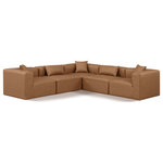 Meridian Furniture - Cube Upholstered Modular Sectional, Brown, 5-Piece: 2 Armless Chair, 3 Corner Chair, Vegan Leather - Elevate your space with the luxurious Cube Vegan Leather Modular Sectional. This modular sectional exudes modern elegance, charm, and comfort making it a perfect addition to any contemporary living space. Its clean lines and cube shape are reminiscent of minimalist design, while the plush brown vegan leather upholstery adds a touch of luxury and sophistication. The chair's versatile construction and geometric aesthetic seamlessly integrate into various design styles, from sleek living rooms to chic home offices, embodying the essence of modern design and creating a sense of order and tranquility in your space.