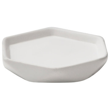 Bathroom Soap Dish Cup Diamond Stoneware White, White