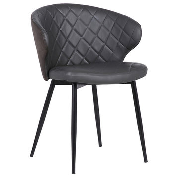 Cosie Dining Chair, Black Powder Coated and Gray Faux Leather
