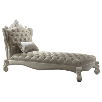 Versailles Chaise With 1 Pillow, Vintage Gray PU and Bone White