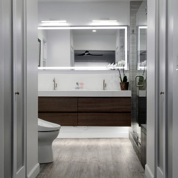2 Full bathrooms & a new Powder room modern remodeling in Woodland Hills CA