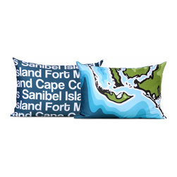 Sanibel Island, Cape Coral, Forth Myers Map Pillow - Decorative Pillows