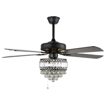 LED Crystal Ceiling Fan with Remote Control and Light Kit Included, Balck