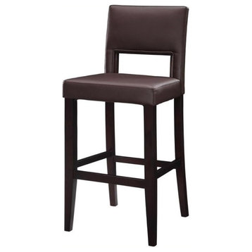 Linon Vega 30" Brown Faux Leather Upholstery Wood Bar Stool in Espresso
