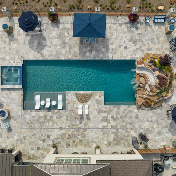 Custom Rectilinear Pool and Spa with Natural Rock Waterslide