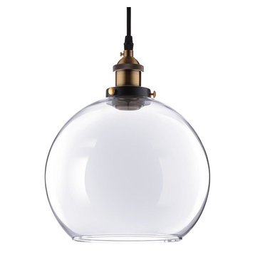 Vintage-Style Glass Ball Ceiling Lamp Pendant, Clear, 9.8"