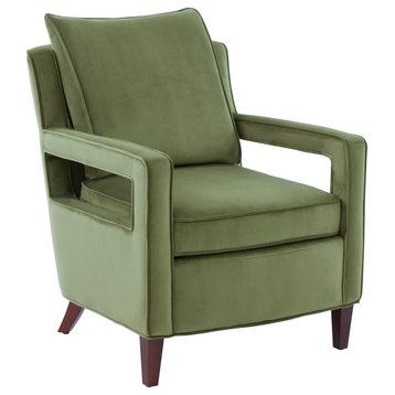 Questa Mid Century Velvet Accent Arm Chair, Green Velvet