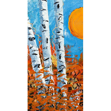 "Birch Bend Autumn" Painting Print on Wrapped Canvas, 18"x36"