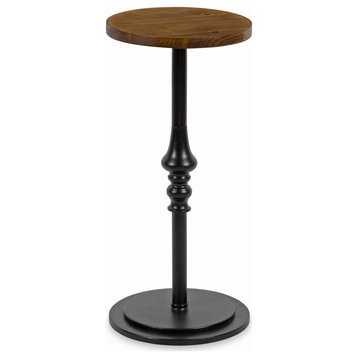 Stratton Rustic Pedestal Table, Rustic Brown/Black 12x12x26