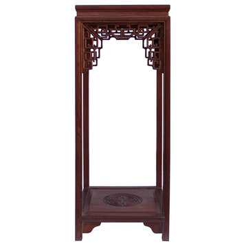 Chinese Light Brown Stain Square Ru Yi Plant Stand Pedestal Table Hcs5854