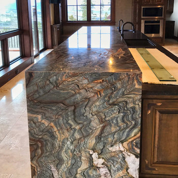 6cm Fusion Granite Kitchen Island, mirrored 6cm Mitred edge and waterfall edge