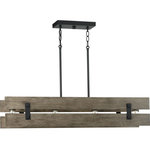 Progress Lighting - Hemsworth Collection 4-Light Aged Oak Island - Create an extension of your personality and lifestyle with the rustic charm of this island light. Country character is the cornerstone of this light fixture that features a crate-like frame composed of aged oak. Black barn-inspired metal details complete this must-have farmhouse design.